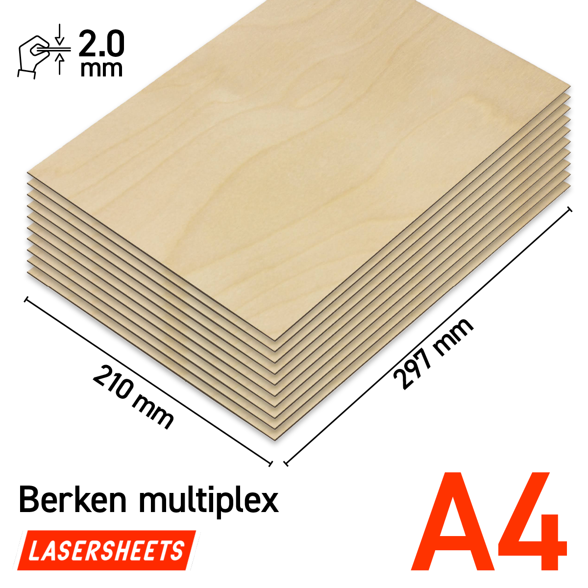 Lasersheets 10 x A4 2mm Berken triplex | 210 x 297 mm | Value pack | Voor lasersnijden, modelbouw, hobby, CNC, pyrografie