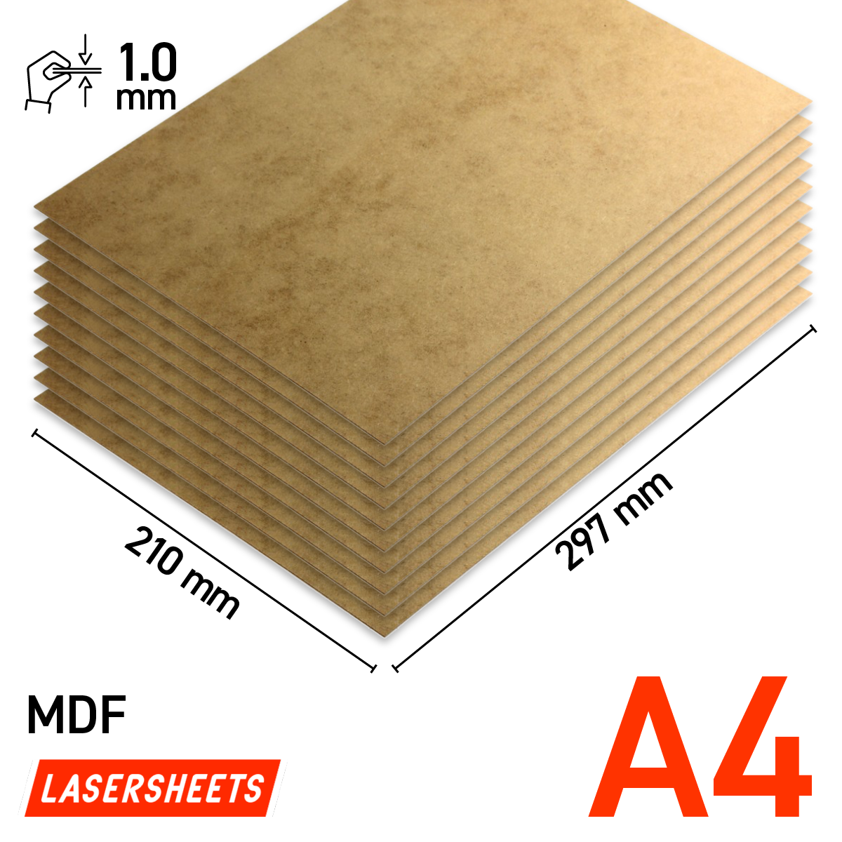 Lasersheets 10 x A4 1mm MDF | 210 x 297 mm | Value pack | Voor lasersnijden, modelbouw, hobby, CNC, pyrografie