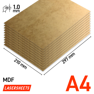 Lasersheets 10 x A4 1mm MDF | 210 x 297 mm | Value pack | Voor lasersnijden, modelbouw, hobby, CNC, pyrografie
