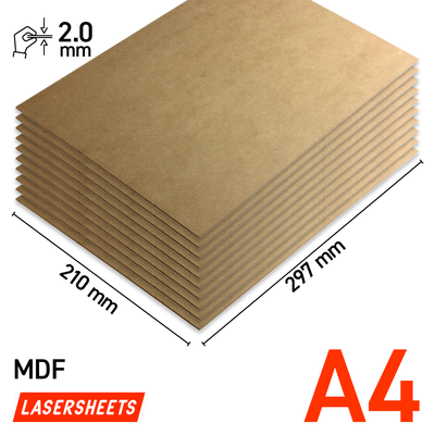 Lasersheets 10 x A4 2mm MDF | 210 x 297 mm | Value pack | Voor lasersnijden, modelbouw, hobby, CNC, pyrografie