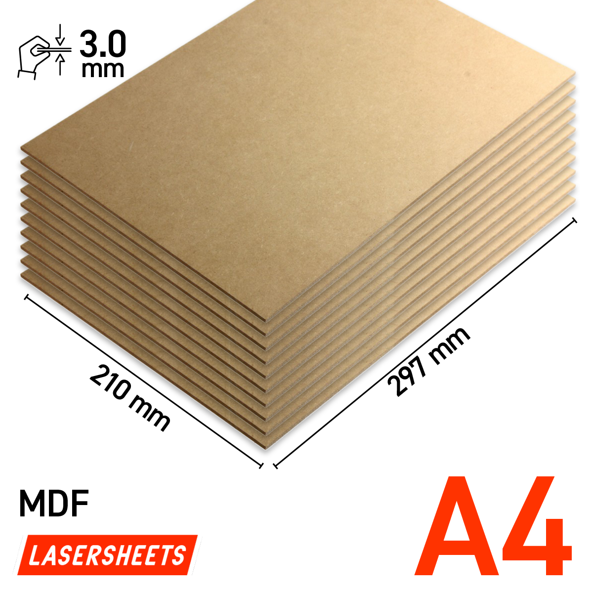 Lasersheets 10 x A4 3mm MDF | 210 x 297 mm | Value pack | Voor lasersnijden, modelbouw, hobby, CNC, pyrografie