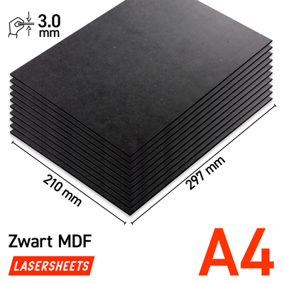 Lasersheets 10 x A4 3mm Zwart MDF | 210 x 297 mm | Value pack | Voor lasersnijden, modelbouw, hobby, CNC, pyrografie