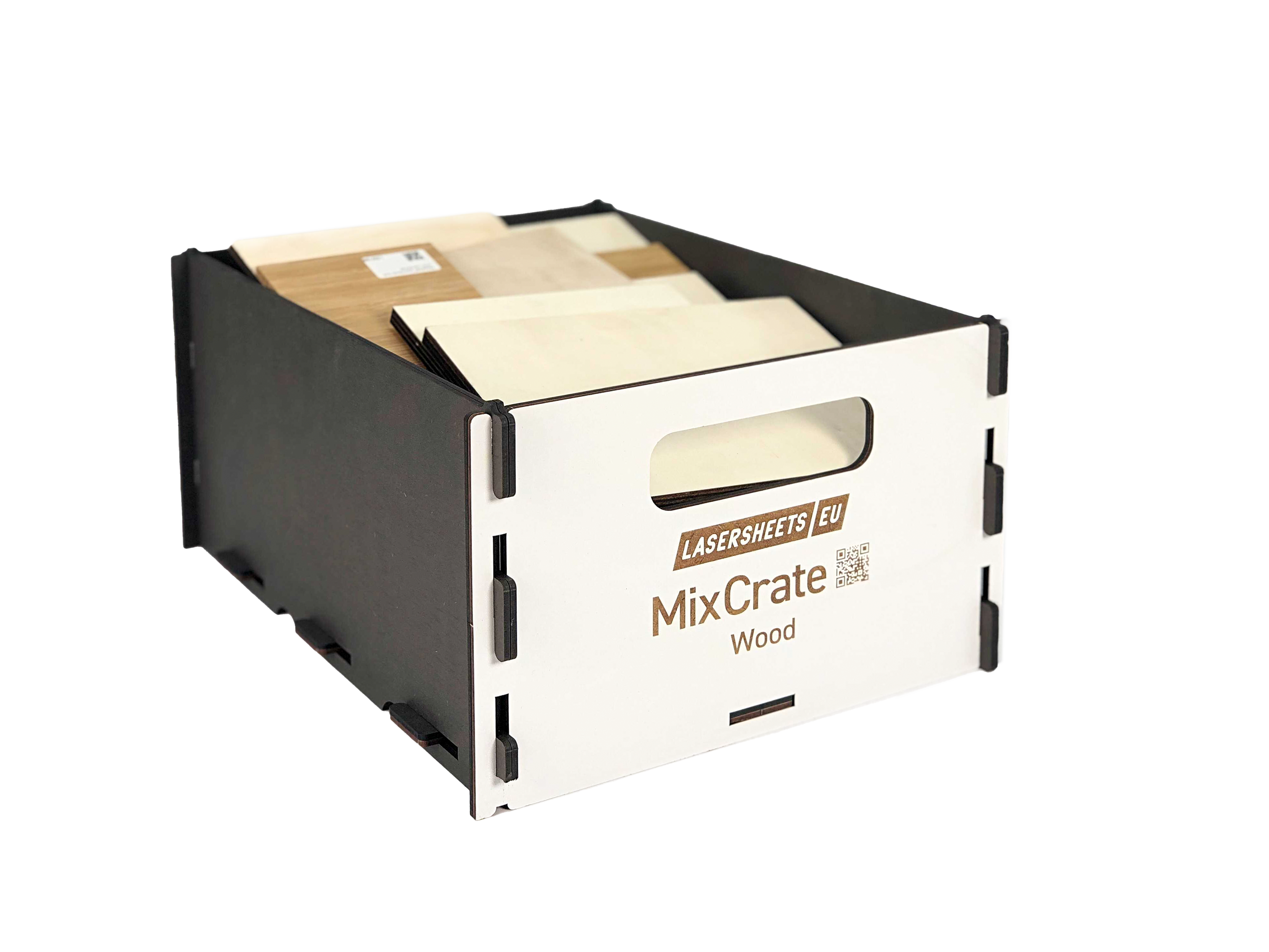MixCrate | Crate of mixed laser materials in wood for laser cutting